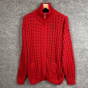 Alpaca Connection Mens‎ Red Black Patterned Full Zip Knit Sweater Cardigan L
